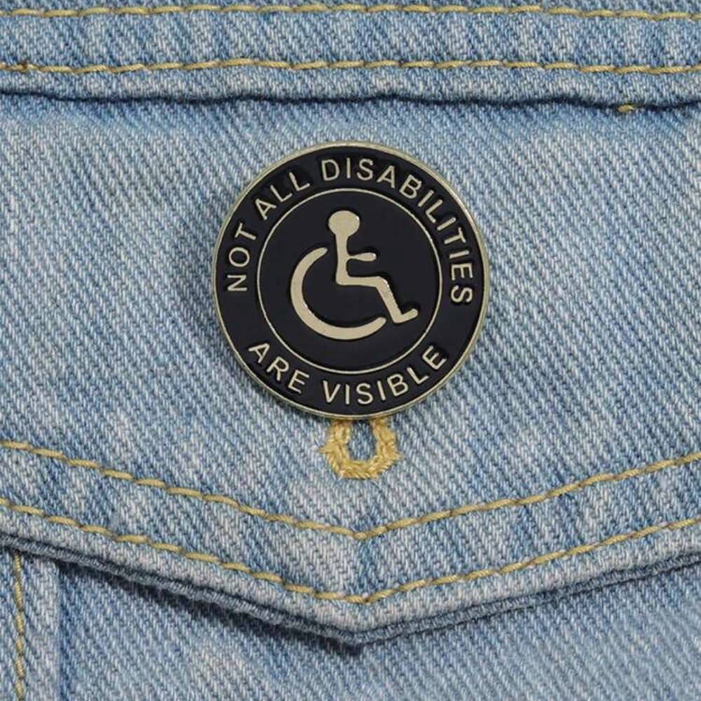 New Enamel Pin Badge “Not All Disabilities Are Visible” Black Gold Tone - Picture 2 of 4